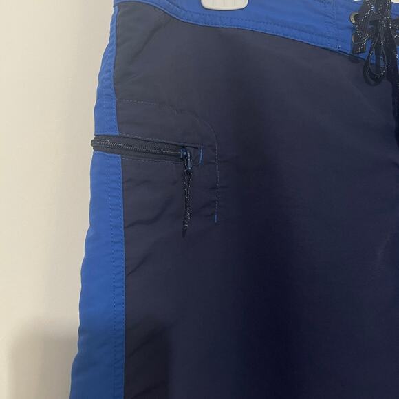 Patagonia Swim Trunks Mens 36 Blue Gray 100% Nylon Zipper Pocket Wavefarer UPF - Picture 6 of 12